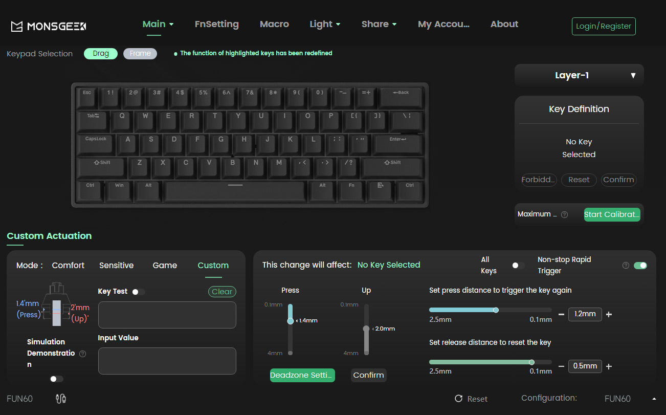 Akko MonsGeek FUN60 Teclado Gamer 60 Porcento Interruptor Magnético Gatilho 0.01mm