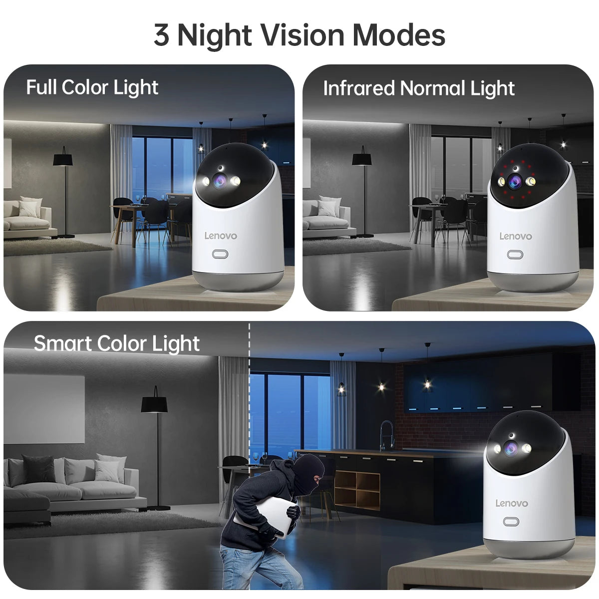 Câmera WiFi Lenovo 5MP Vigilância Interna com Rastreamento Automático e Visão Remota