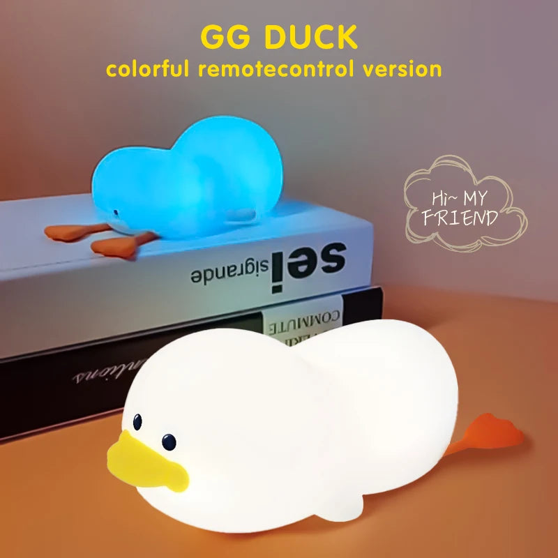 Lâmpada Doudou Duck de Silicone Luz Suave Sensor de Palmas Recarga USB