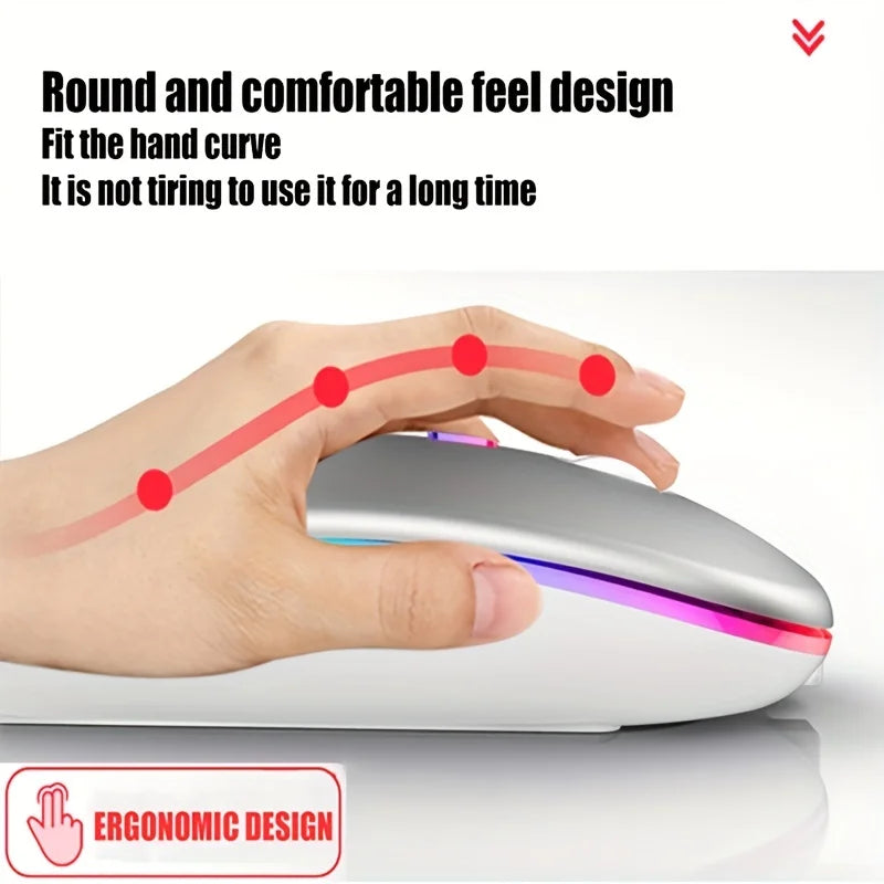 Mouse Compacto Bluetooth e 2.4G RGB Recarregável Silencioso para iPad TV e Portátil