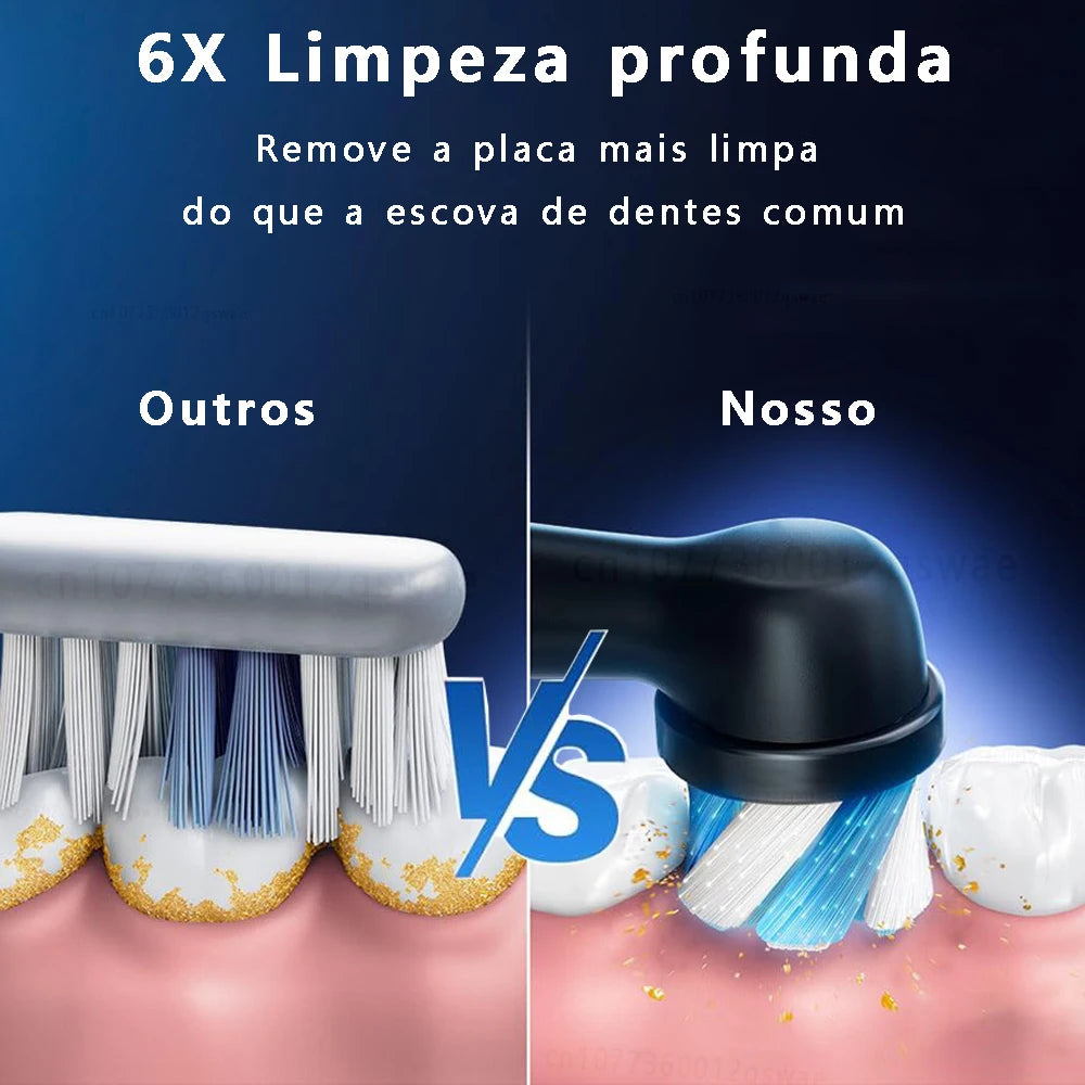 Escova Elétrica de Limpeza com 8 Cabeças À Prova d’Água e Temporizador Inteligente