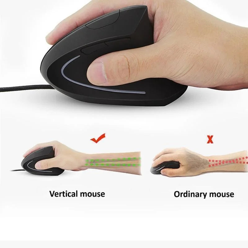 Mouse com Fio Vertical RGB 3200DPI Ergonômico para Mão Direita e Escritório