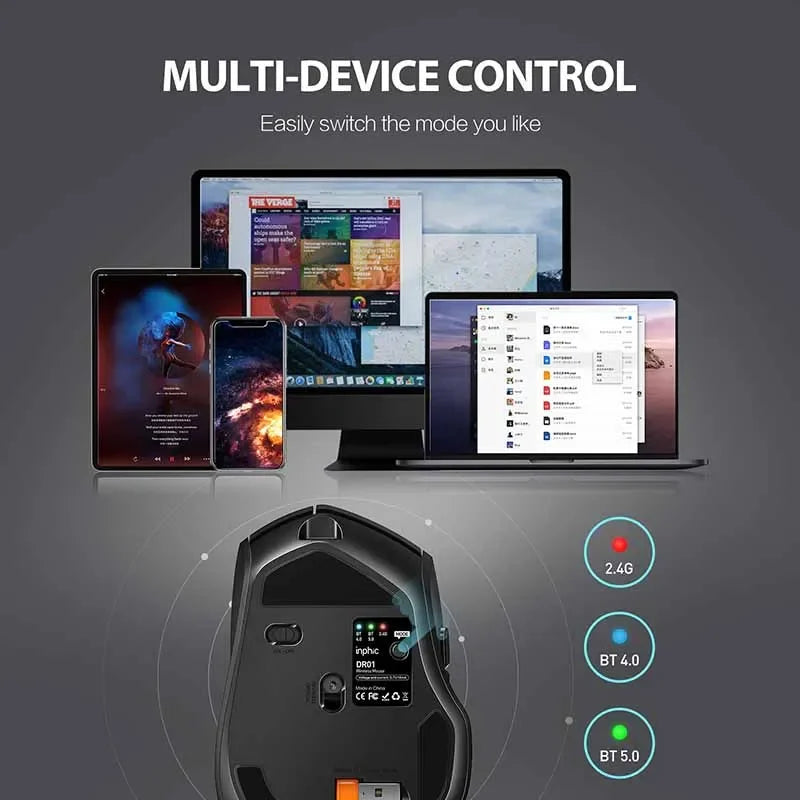 Rato Sem Fio INPHIC DR01 Bluetooth Recarregável Ergonômico com Três Modos
