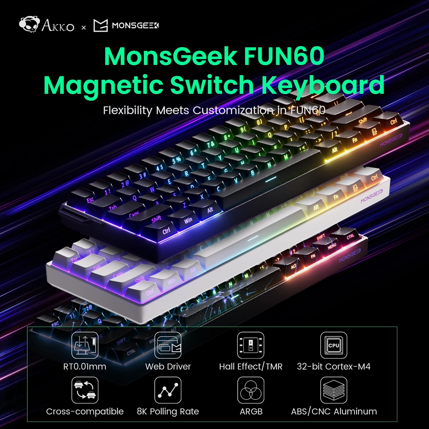 Akko MonsGeek FUN60 Teclado Gamer 60 Porcento Interruptor Magnético Gatilho 0.01mm