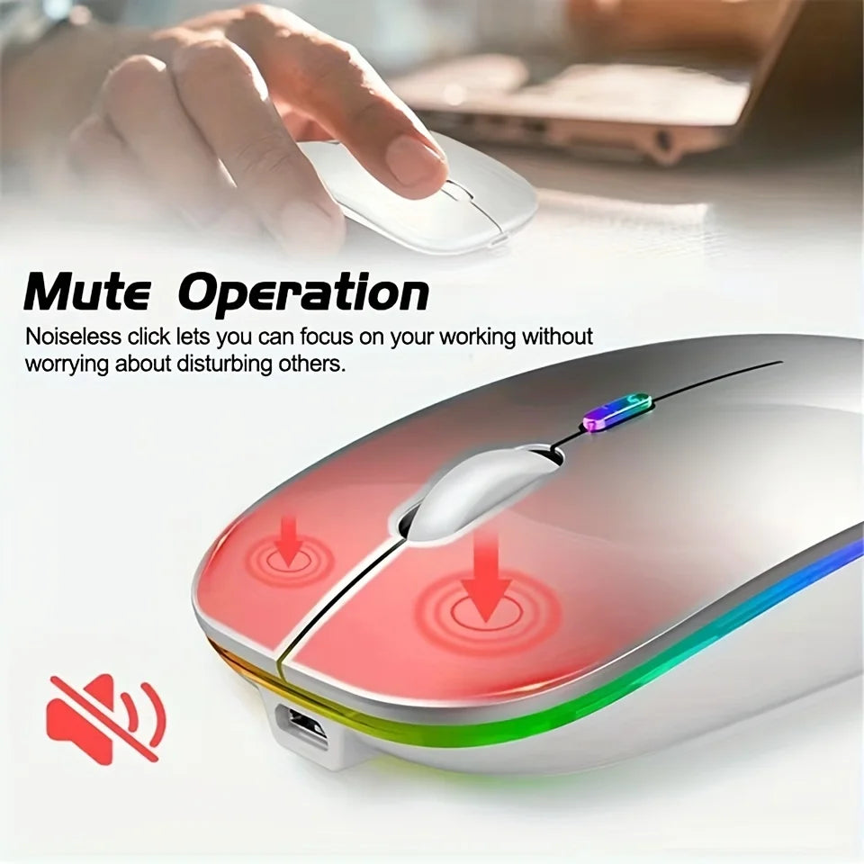 Mouse Compacto Bluetooth e 2.4G RGB Recarregável Silencioso para iPad TV e Portátil