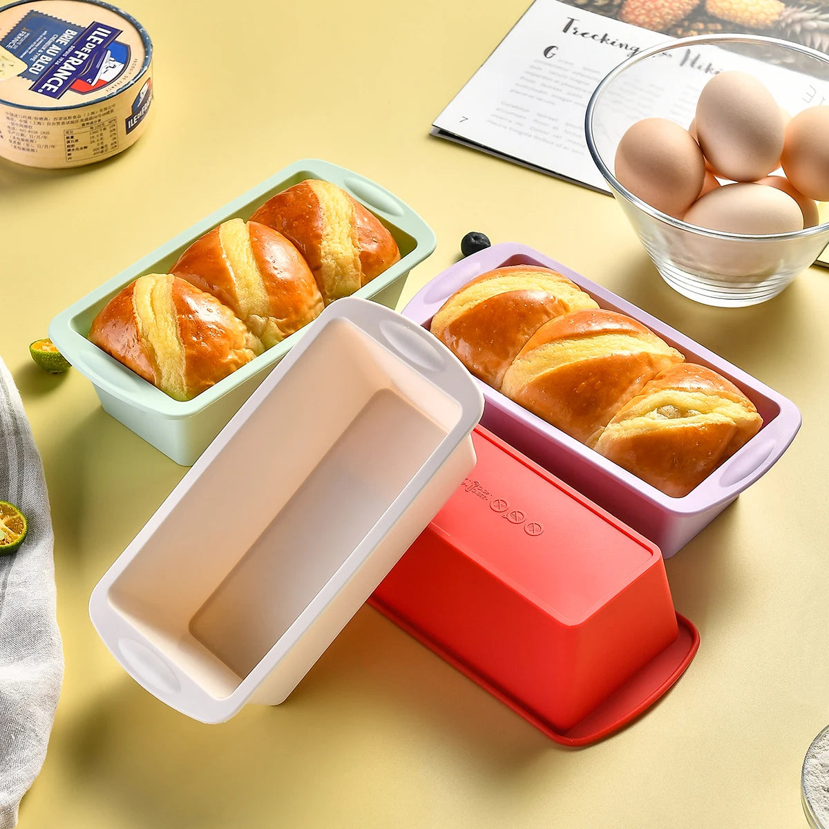 Conjunto de Moldes de Silicone para Pão Caseiro e Bolos Retangular Antiaderente