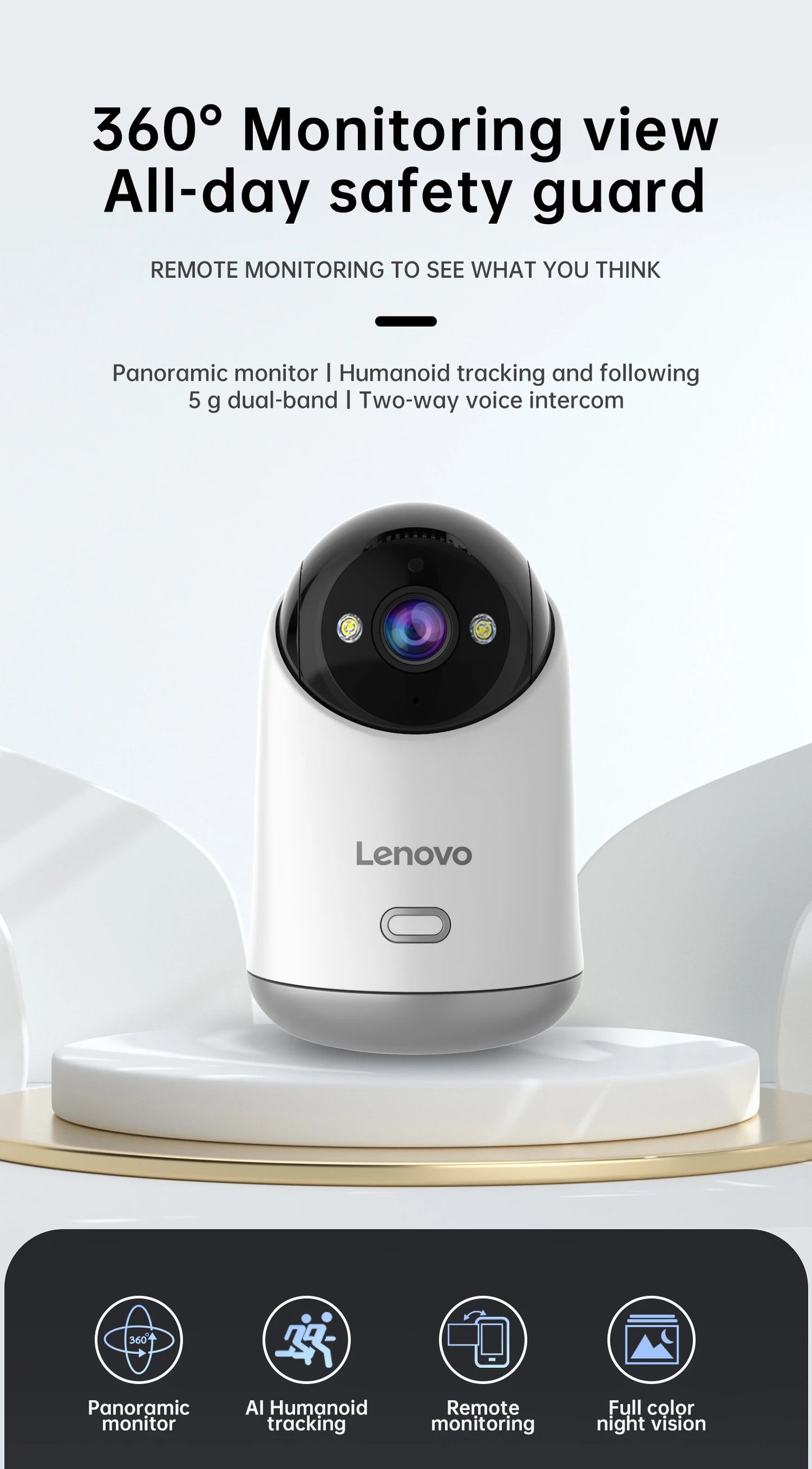 Câmera WiFi Lenovo 5MP Vigilância Interna com Rastreamento Automático e Visão Remota