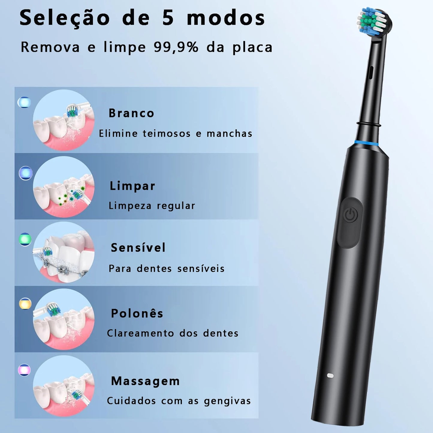 Escova Elétrica de Limpeza com 8 Cabeças À Prova d’Água e Temporizador Inteligente