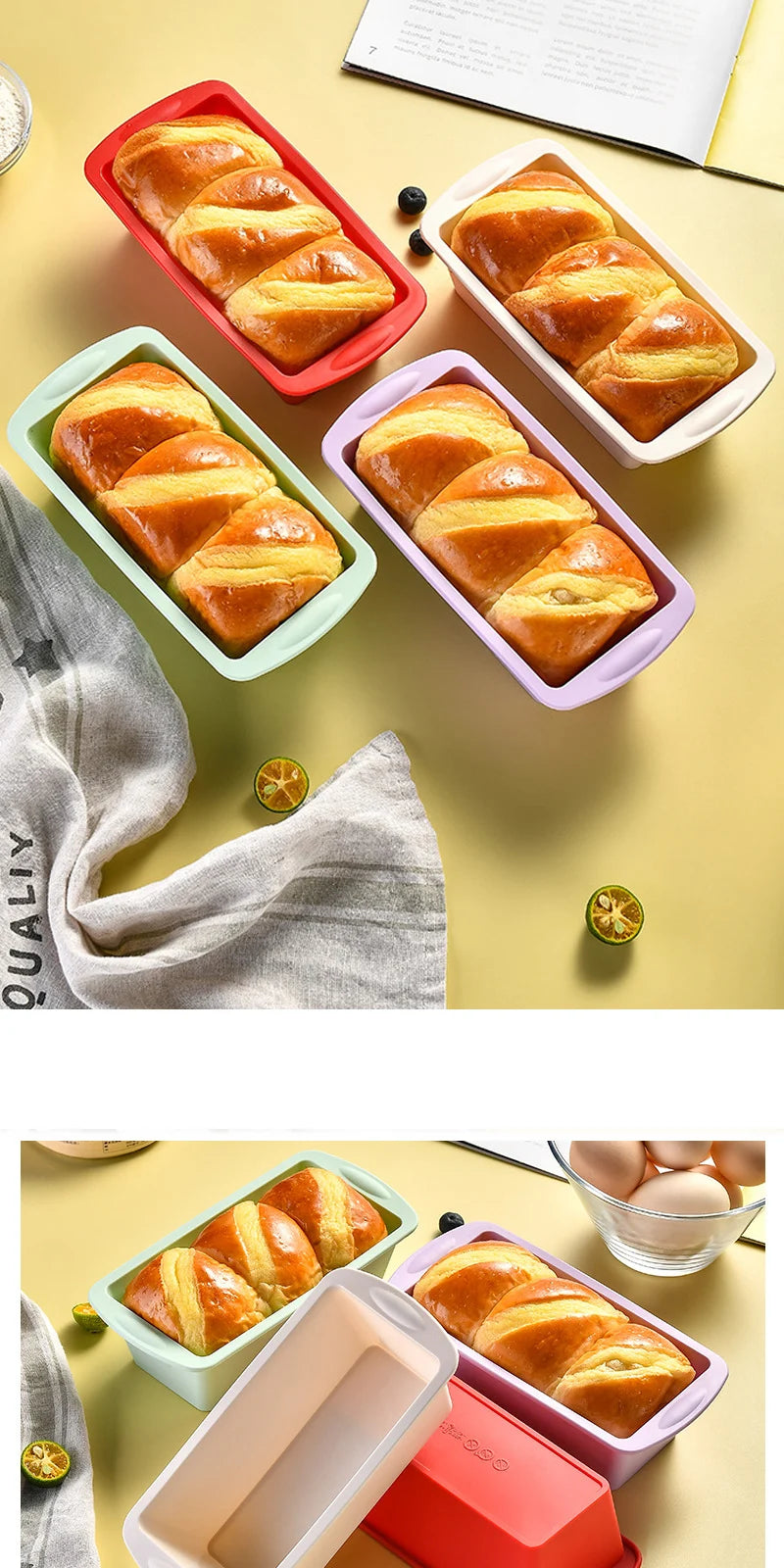 Conjunto de Moldes de Silicone para Pão Caseiro e Bolos Retangular Antiaderente