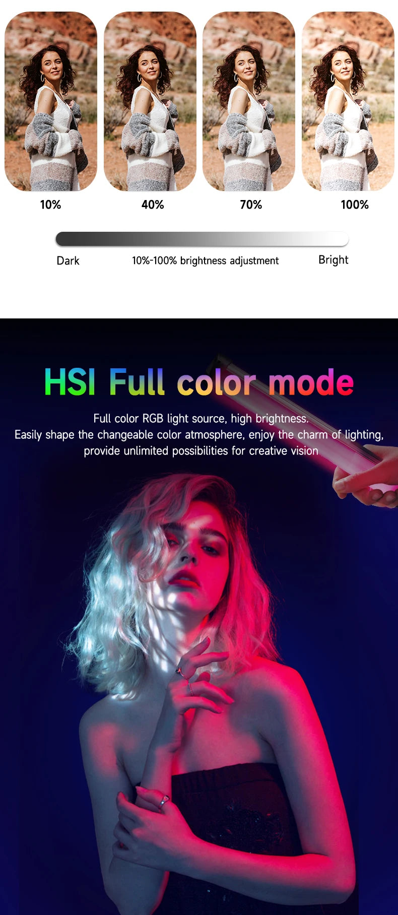 Bastão LED Recarregável 30cm MIAOTU RGB com Temperatura de Cor Ajustável para Estúdio e Gravações
