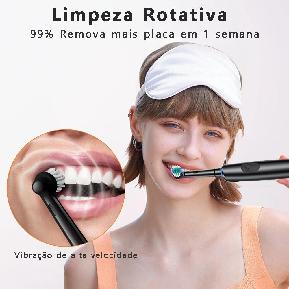 Escova Elétrica de Limpeza com 8 Cabeças À Prova d’Água e Temporizador Inteligente