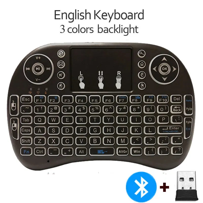 Teclado I8 Sem Fio com Touchpad Retroiluminado Bluetooth 2.4G Para TV Box e PC