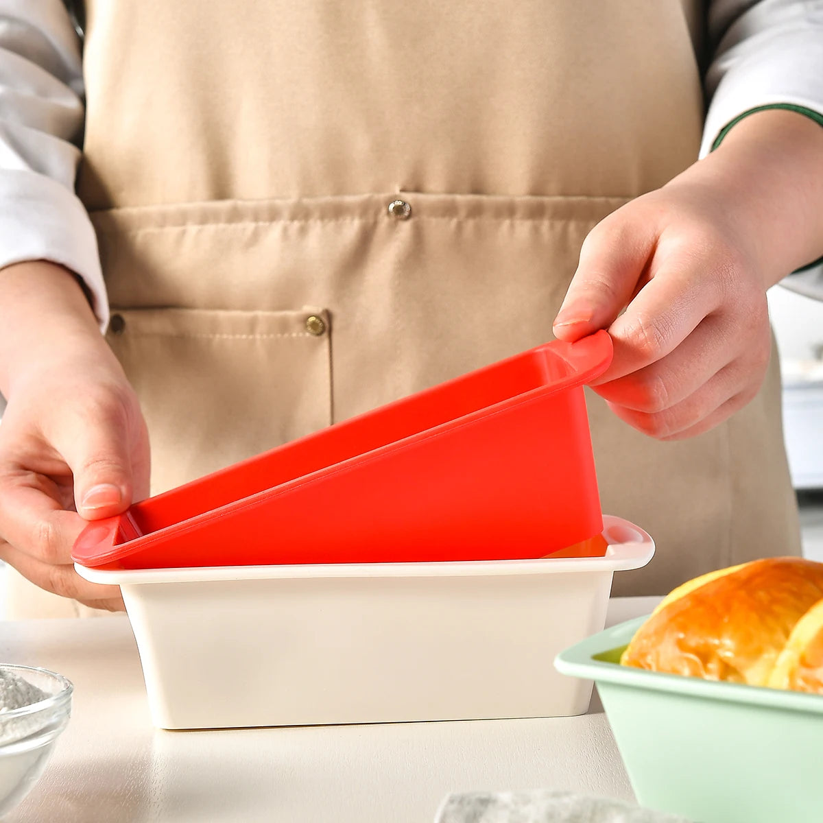 Conjunto de Moldes de Silicone para Pão Caseiro e Bolos Retangular Antiaderente