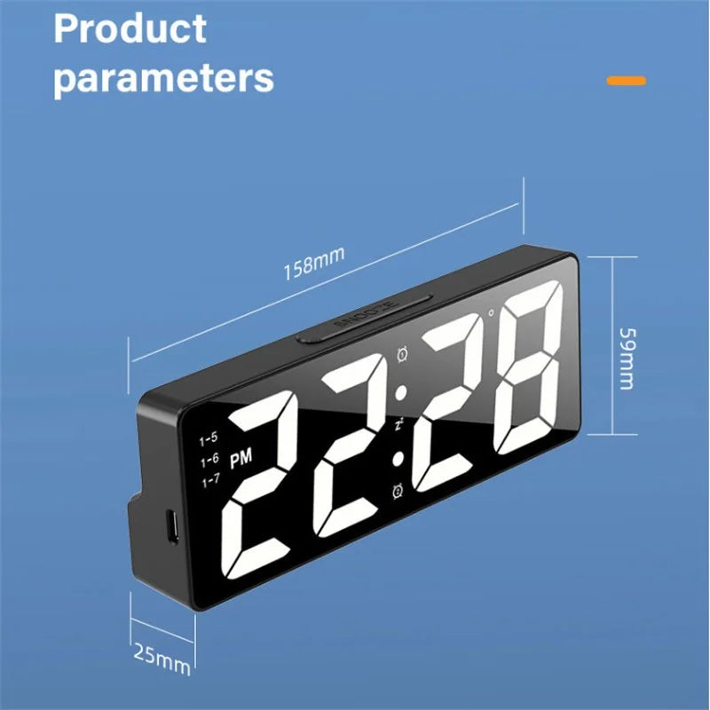 Relógio de Quarto com Alarme LED Brilho Ajustável e Indicador de Temperatura