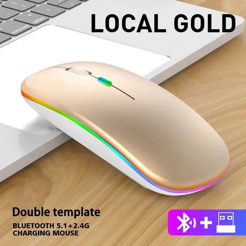 Mouse Compacto Bluetooth e 2.4G RGB Recarregável Silencioso para iPad TV e Portátil