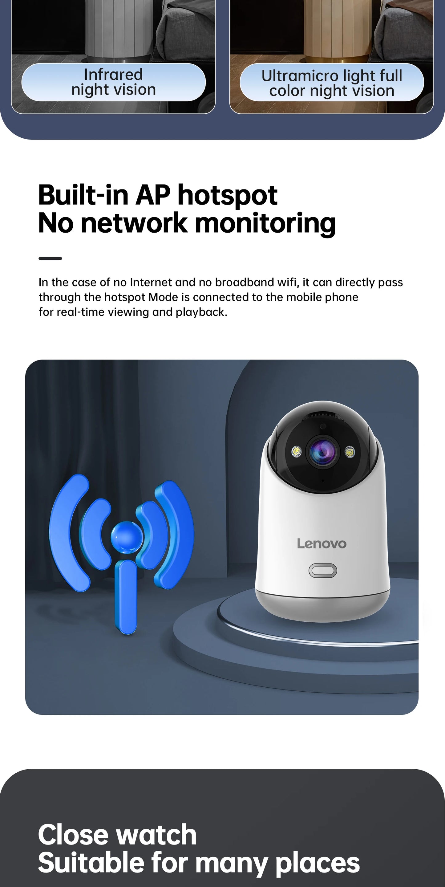 Câmera WiFi Lenovo 5MP Vigilância Interna com Rastreamento Automático e Visão Remota
