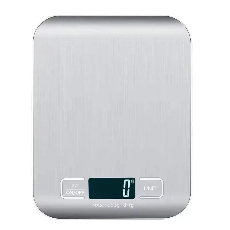 Balança de Cozinha Digital 5kg 1g com Visor LED e Painel de Aço Inoxidável