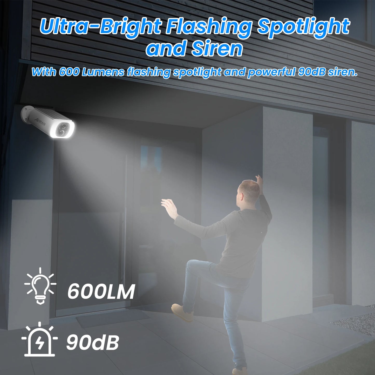 Câmera Externa WiFi 2.4G ANRAN com Energia Solar e Bateria Visão Colorida Noturna e Gravação em Nuvem