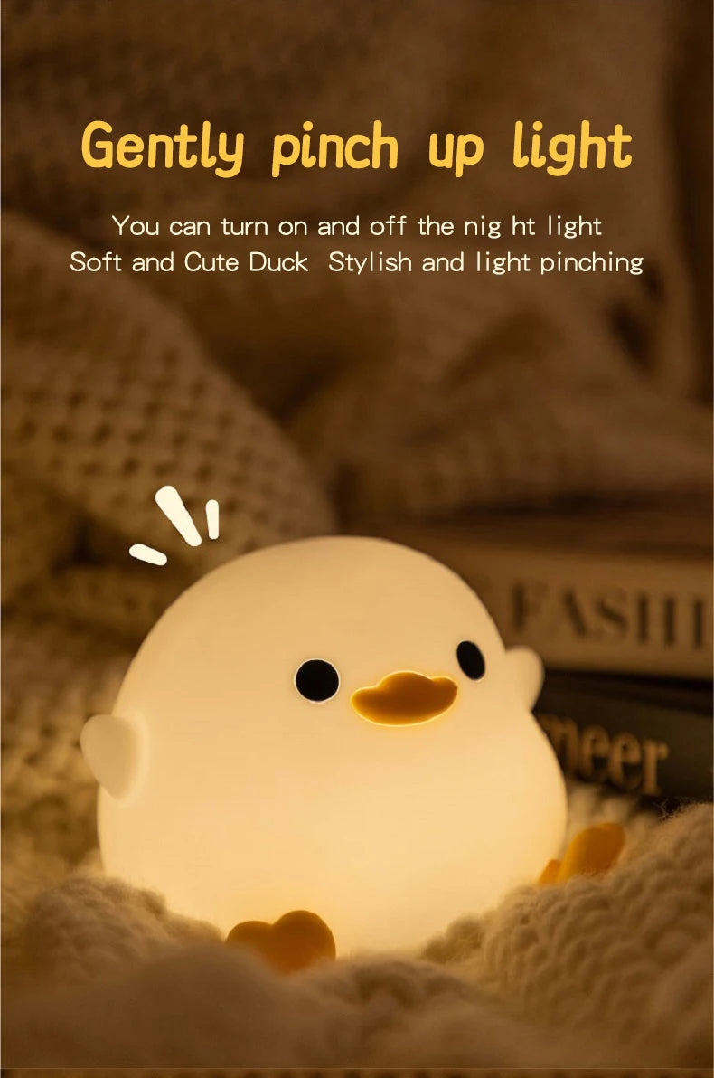 Lâmpada Doudou Duck de Silicone Luz Suave Sensor de Palmas Recarga USB