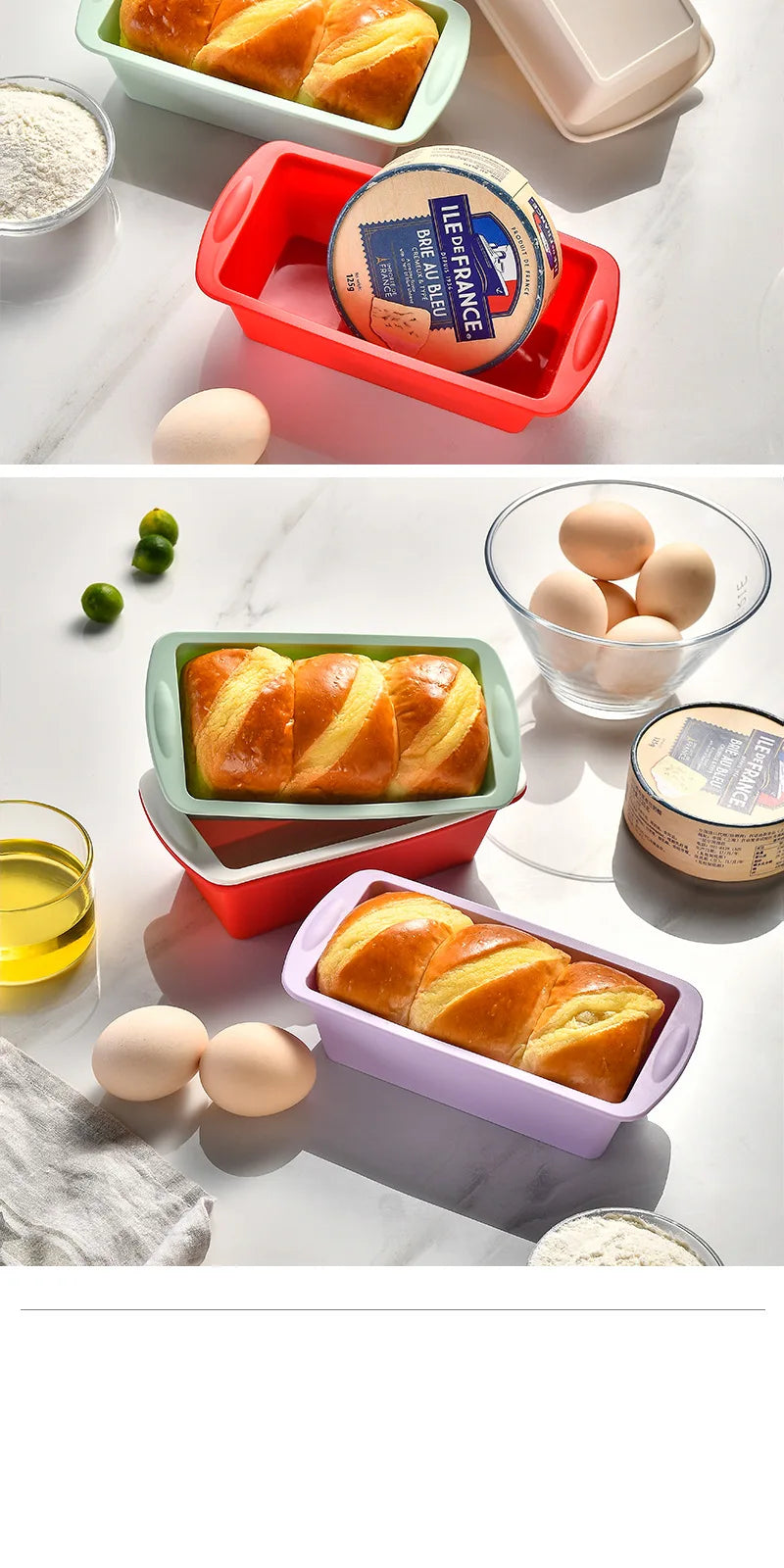 Conjunto de Moldes de Silicone para Pão Caseiro e Bolos Retangular Antiaderente