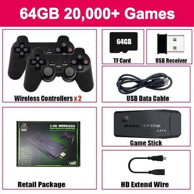 M8 Stick de Jogo Retrô 4K HD Com Controle Sem Fio e 20000 Jogos Embutidos