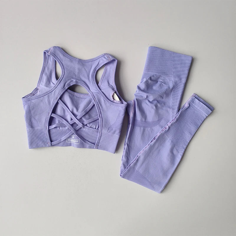 Conjunto Fitness Feminino 2PCS Top Shockproof Legging Ideal para Yoga Corrida e Academia