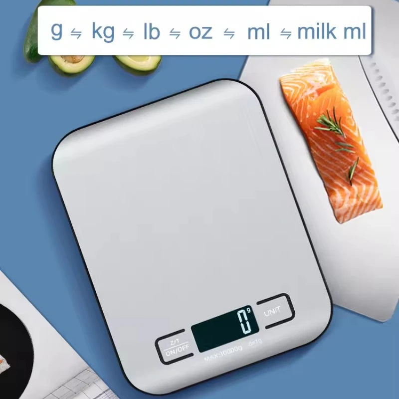 Balança de Cozinha Digital 5kg 1g com Visor LED e Painel de Aço Inoxidável