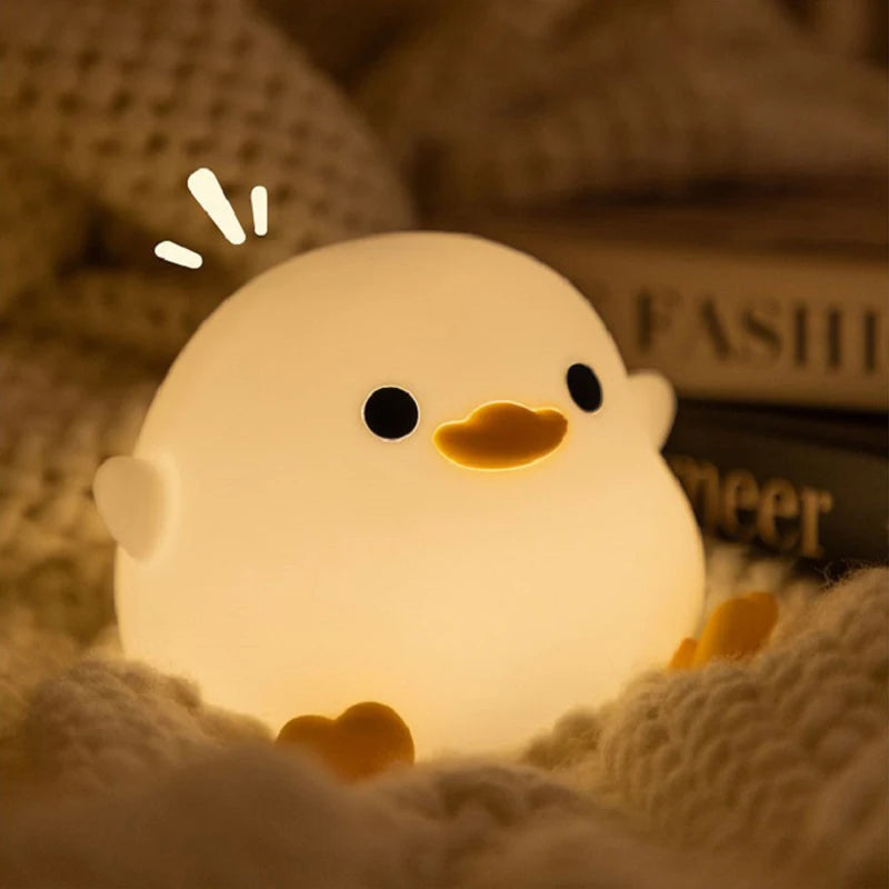 Lâmpada Doudou Duck de Silicone Luz Suave Sensor de Palmas Recarga USB