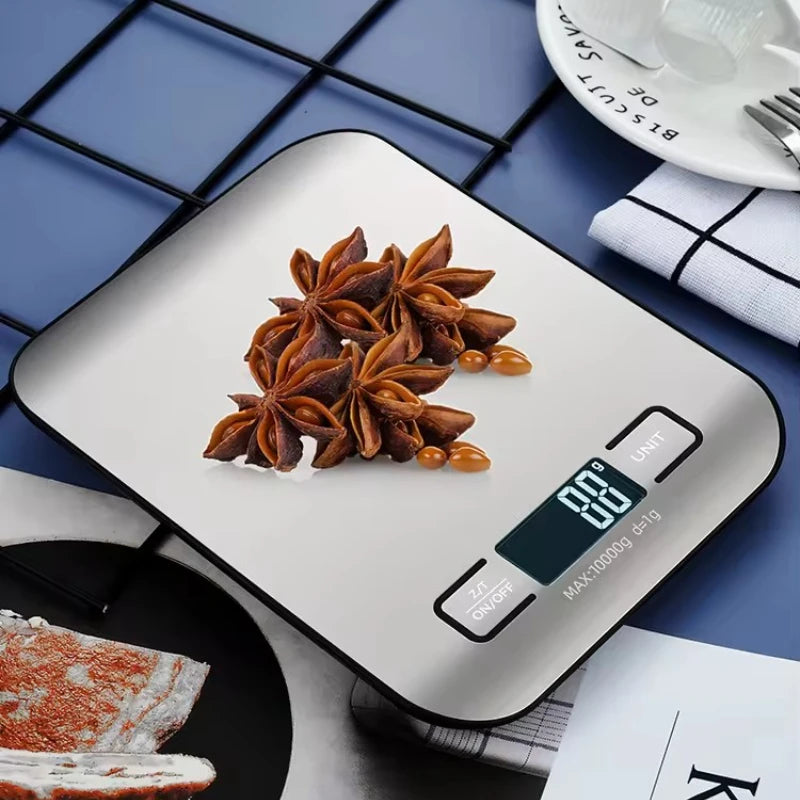 Balança de Cozinha Digital 5kg 1g com Visor LED e Painel de Aço Inoxidável