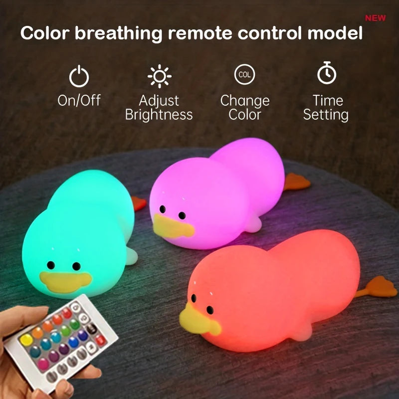 Lâmpada Doudou Duck de Silicone Luz Suave Sensor de Palmas Recarga USB