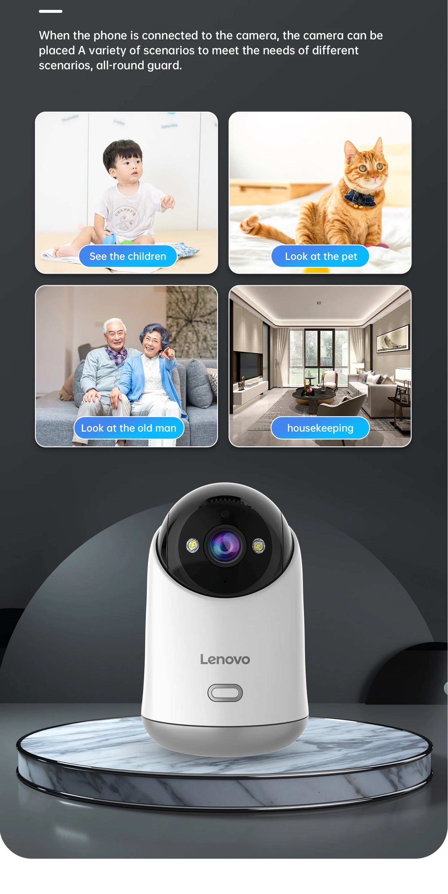Câmera WiFi Lenovo 5MP Vigilância Interna com Rastreamento Automático e Visão Remota