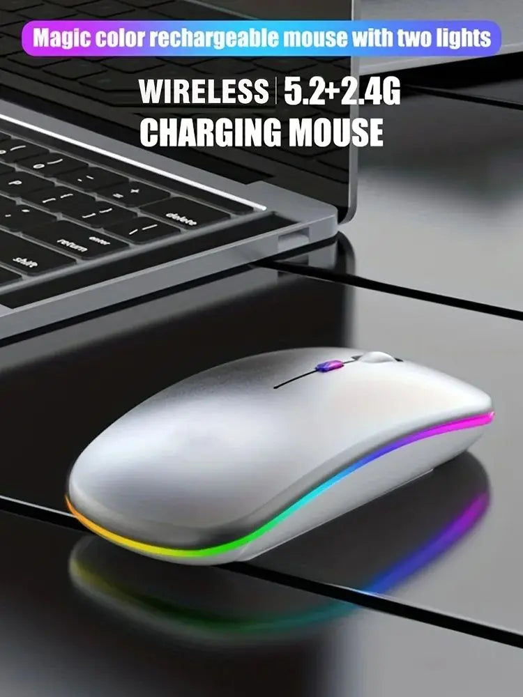 Mouse Compacto Bluetooth e 2.4G RGB Recarregável Silencioso para iPad TV e Portátil