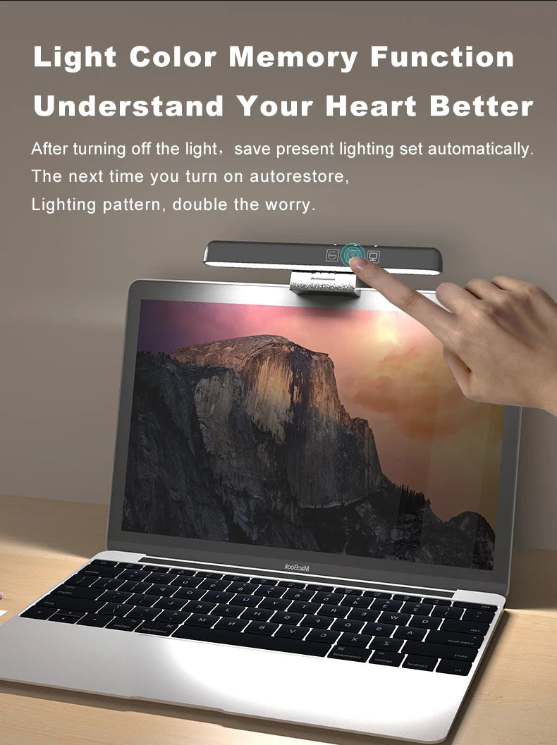 Iluminação LED para Monitor com Barra Suspensa, Controle de Brilho e Proteção Ocular para Trabalho e Leitura