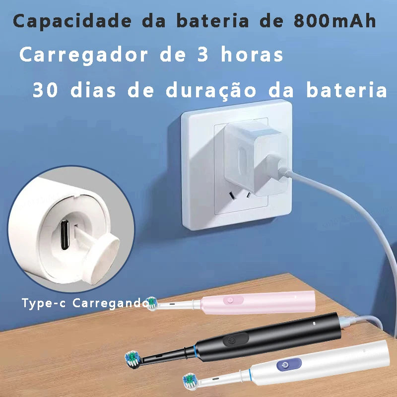 Escova Elétrica de Limpeza com 8 Cabeças À Prova d’Água e Temporizador Inteligente