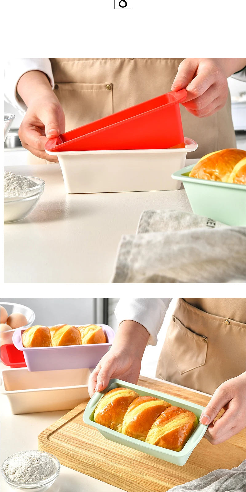 Conjunto de Moldes de Silicone para Pão Caseiro e Bolos Retangular Antiaderente