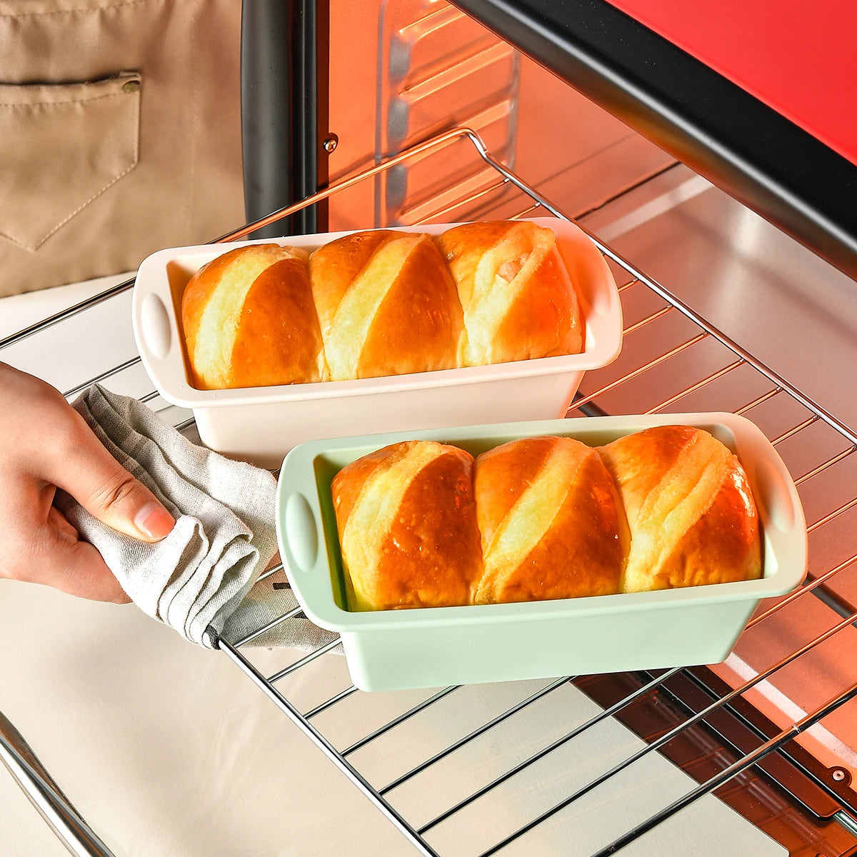 Conjunto de Moldes de Silicone para Pão Caseiro e Bolos Retangular Antiaderente