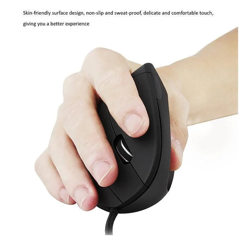 Mouse com Fio Vertical RGB 3200DPI Ergonômico para Mão Direita e Escritório