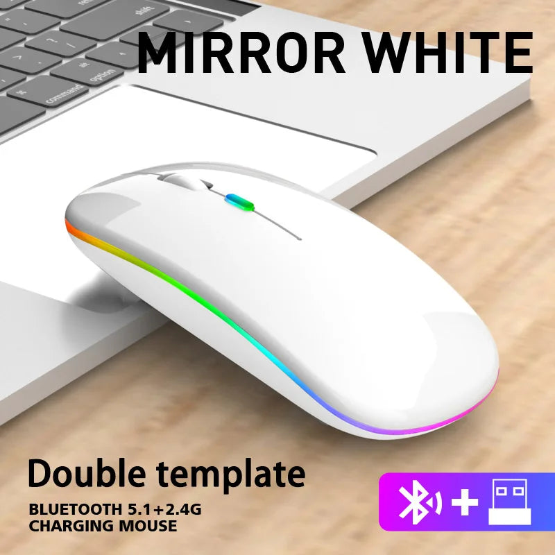 Mouse Compacto Bluetooth e 2.4G RGB Recarregável Silencioso para iPad TV e Portátil