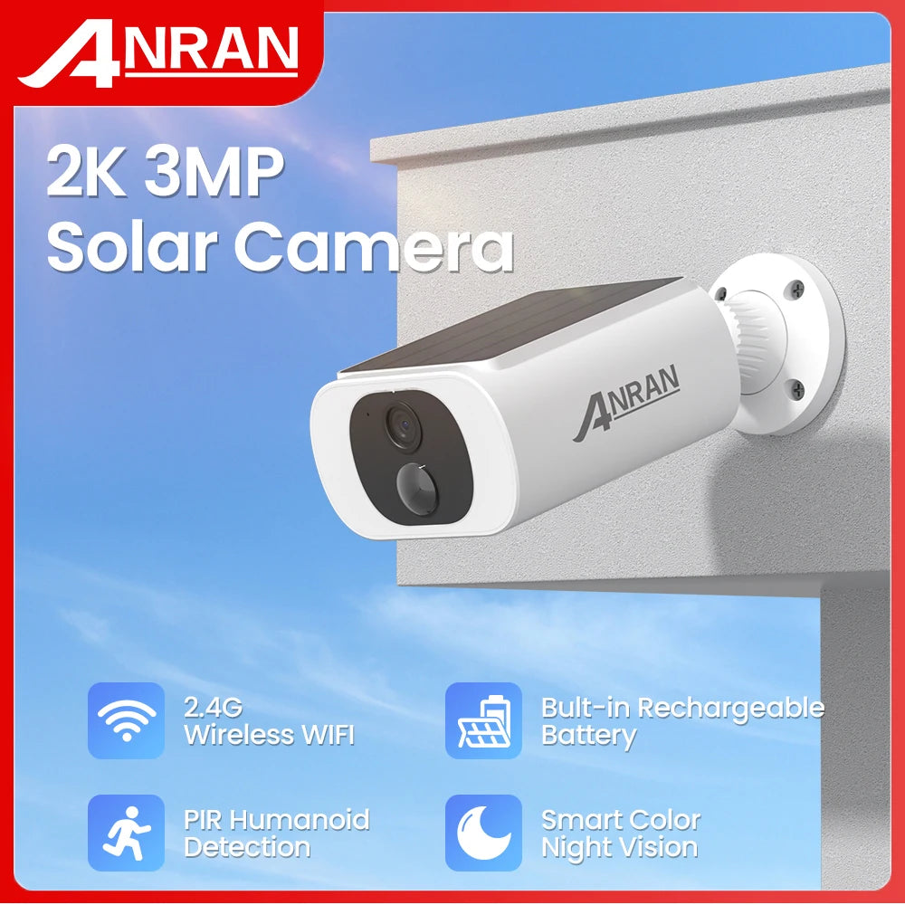 Câmera Externa WiFi 2.4G ANRAN com Energia Solar e Bateria Visão Colorida Noturna e Gravação em Nuvem