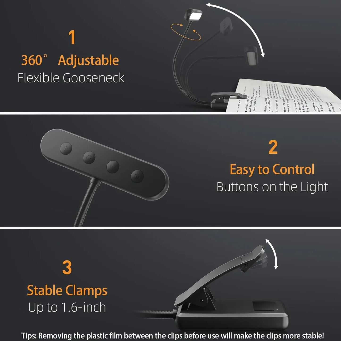 Lâmpada de Leitura Recarregável USB com 14 LEDs Flexível Luz Diurna e Noturna para Escritório