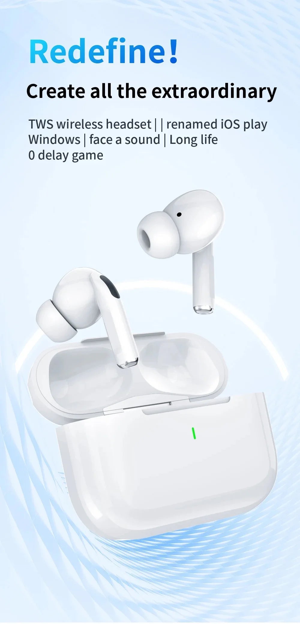 Fones Sem Fio Air Pro Bluetooth com Redução de Ruído para Android e iPhone