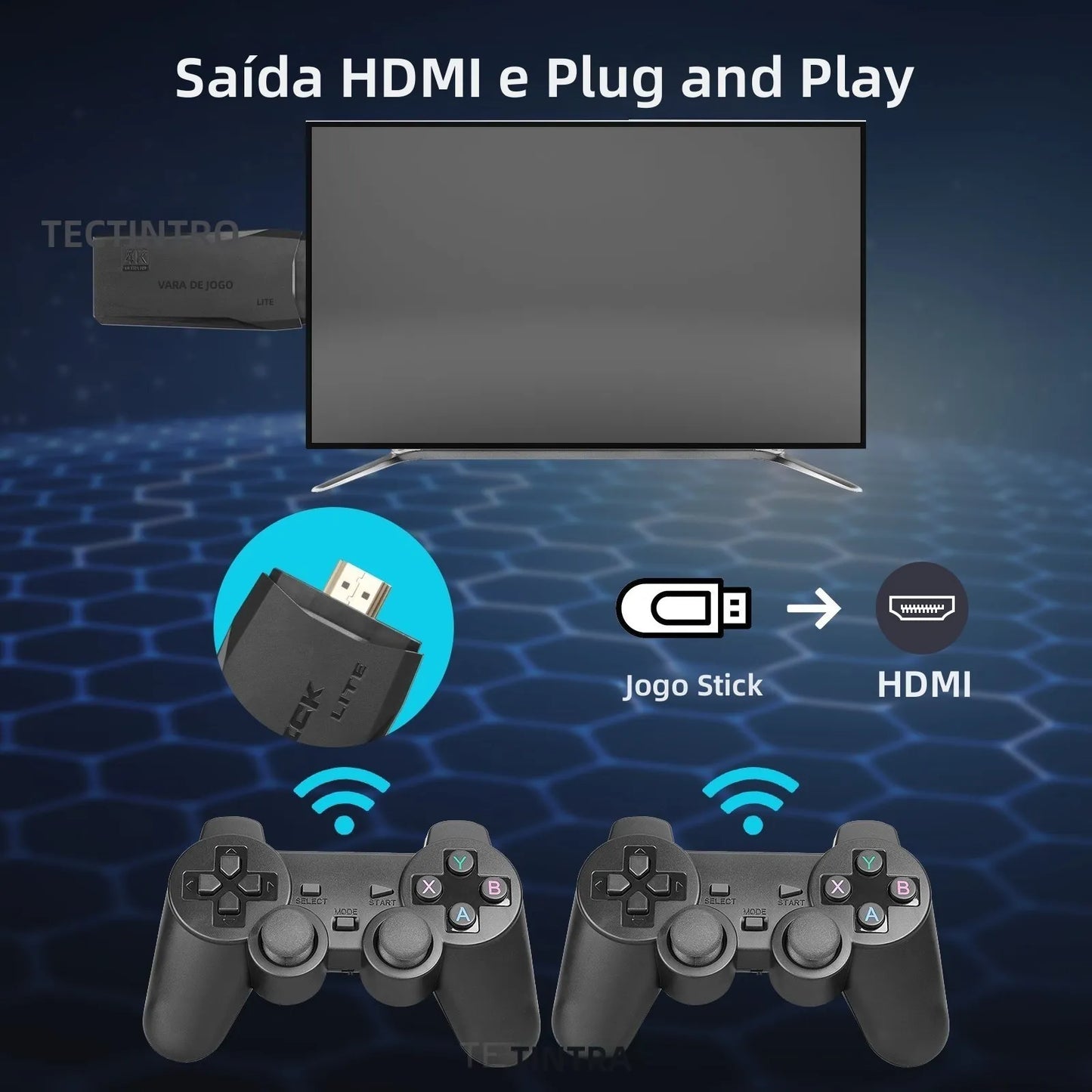 M8 Stick de Jogo Retrô 4K HD Com Controle Sem Fio e 20000 Jogos Embutidos