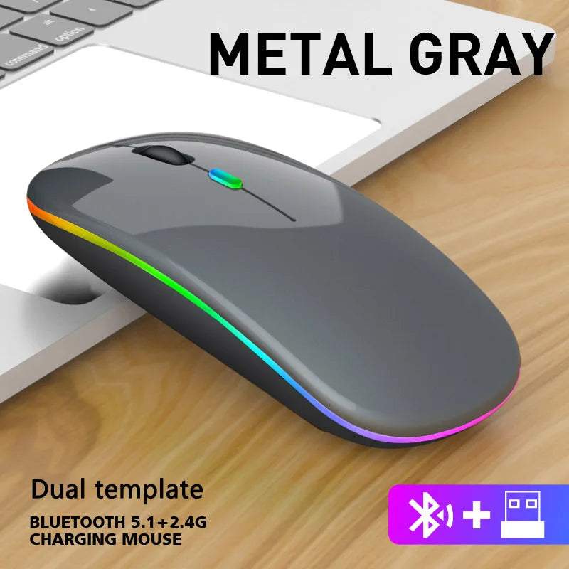 Mouse Compacto Bluetooth e 2.4G RGB Recarregável Silencioso para iPad TV e Portátil