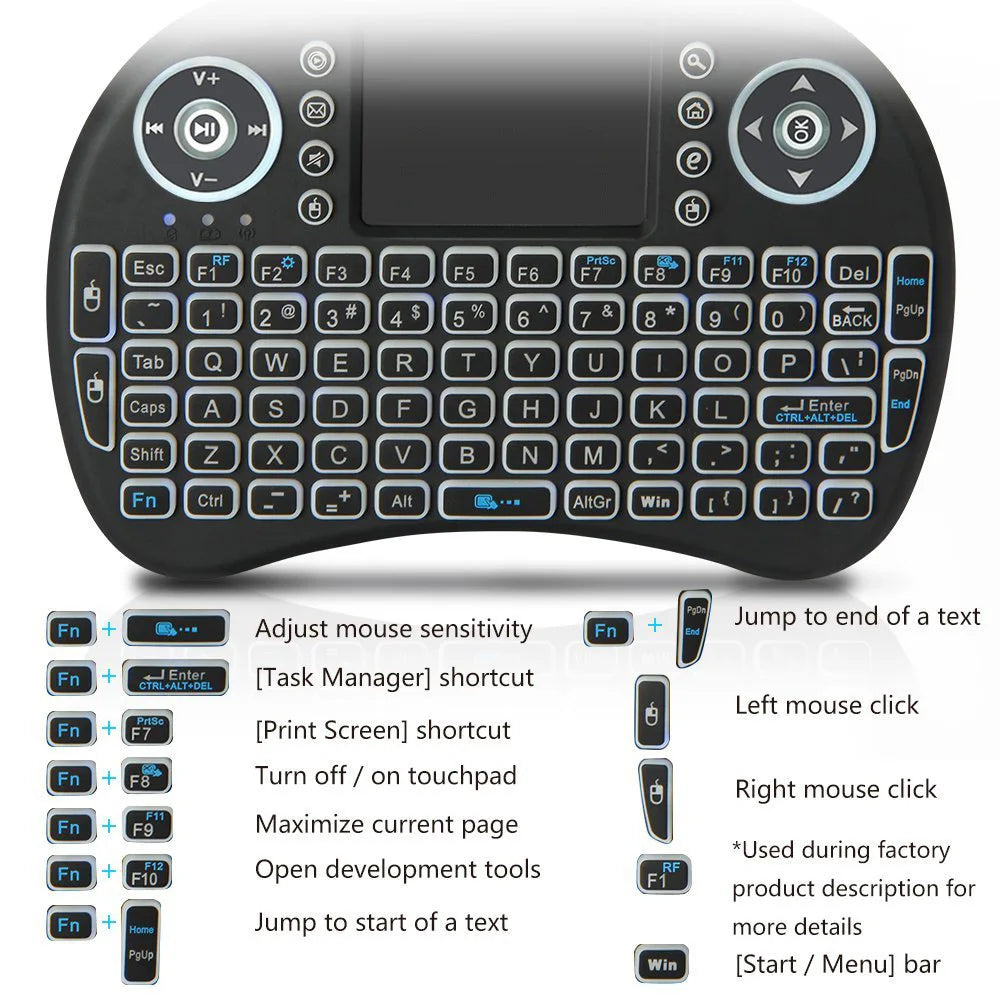Teclado I8 Sem Fio com Touchpad Retroiluminado Bluetooth 2.4G Para TV Box e PC