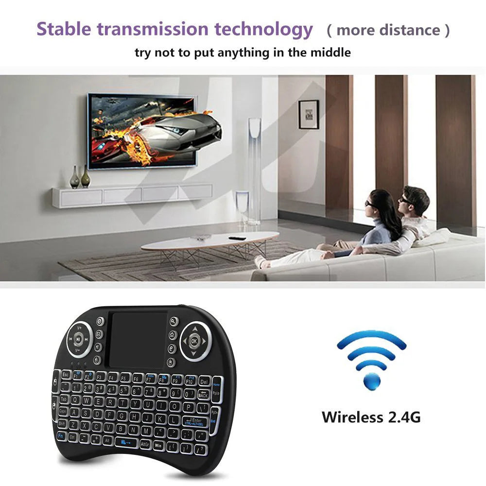 Teclado I8 Sem Fio com Touchpad Retroiluminado Bluetooth 2.4G Para TV Box e PC