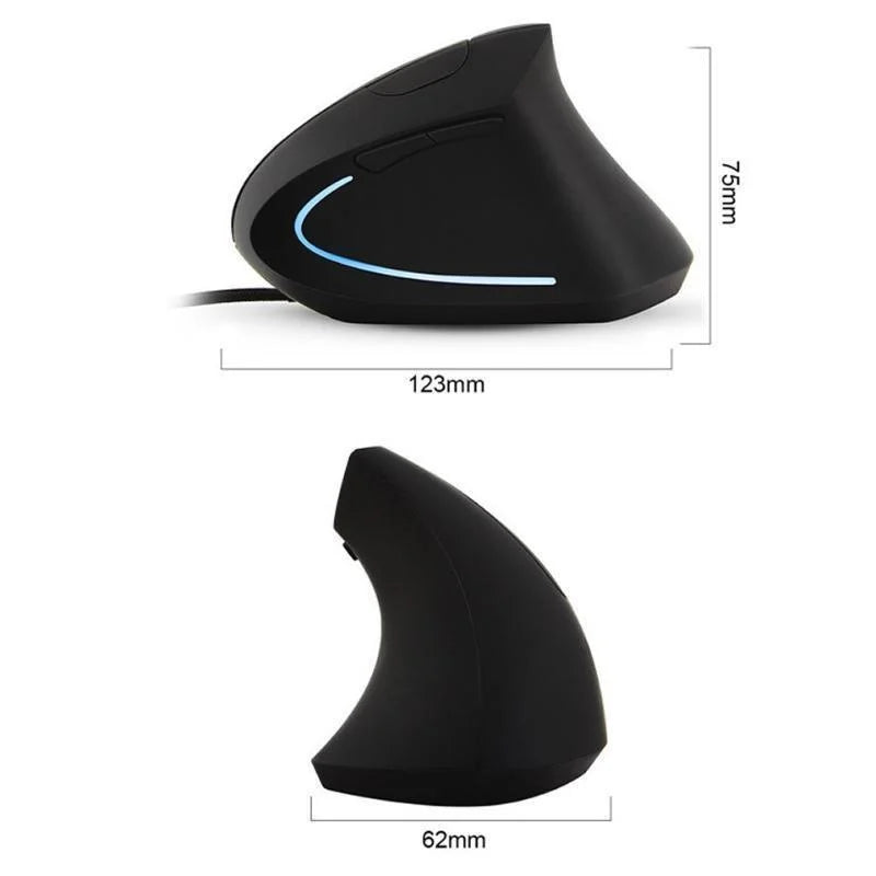 Mouse com Fio Vertical RGB 3200DPI Ergonômico para Mão Direita e Escritório