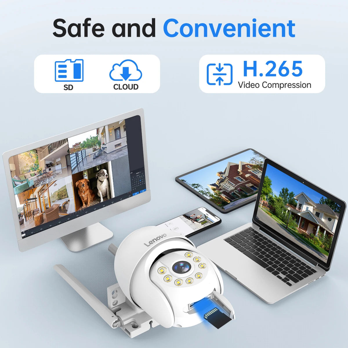 Lenovo Câmera IP PTZ 5MP com Zoom Digital 5x e Vigilância WiFi para Áreas Externas