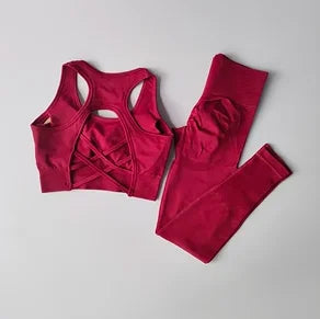 Conjunto Fitness Feminino 2PCS Top Shockproof Legging Ideal para Yoga Corrida e Academia