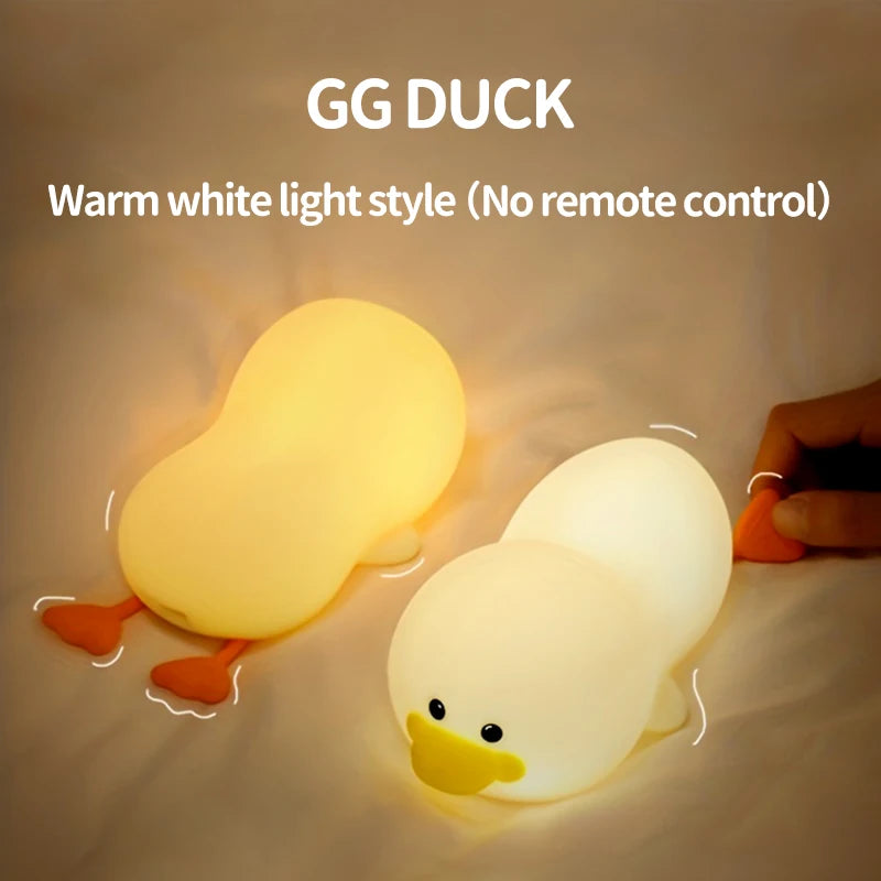 Lâmpada Doudou Duck de Silicone Luz Suave Sensor de Palmas Recarga USB