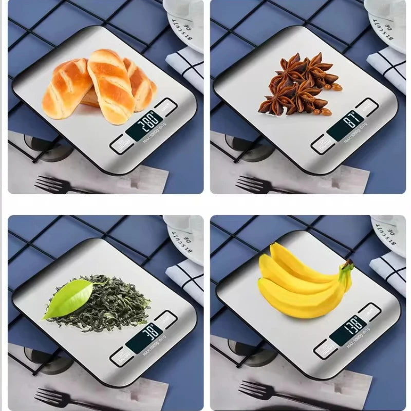 Balança de Cozinha Digital 5kg 1g com Visor LED e Painel de Aço Inoxidável